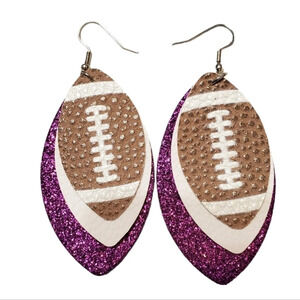 NEW Football Sports Fashion Dangle Teardrop Layered Earrings Purple Glitter